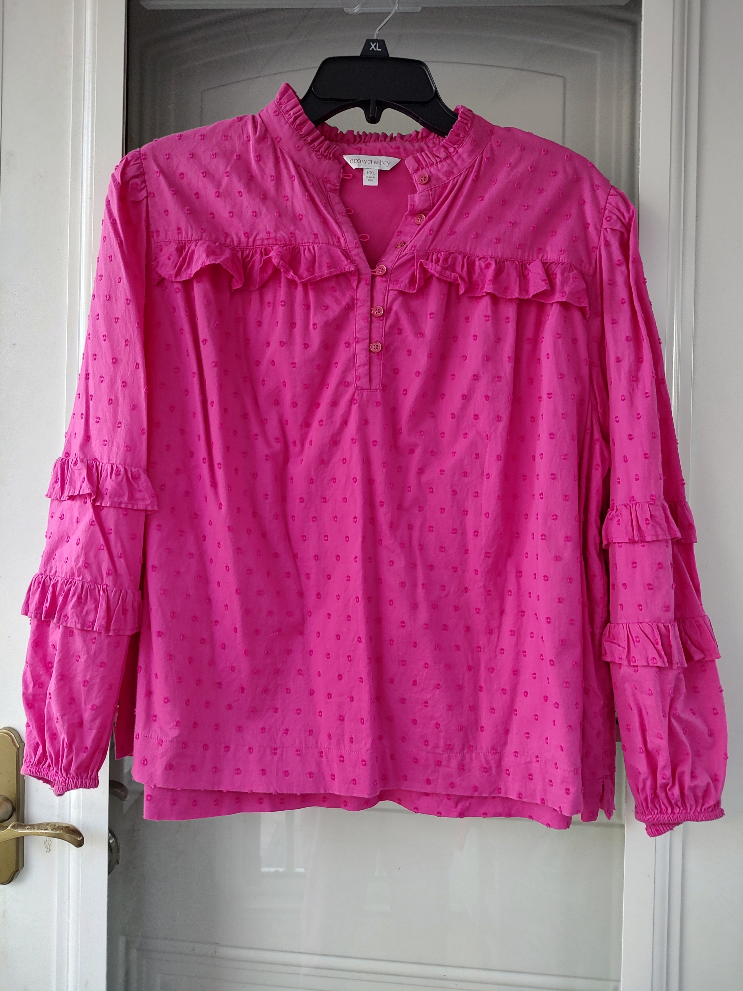 Crown Ivy Ishot Pink Ruffle Swiss Dot Blouse